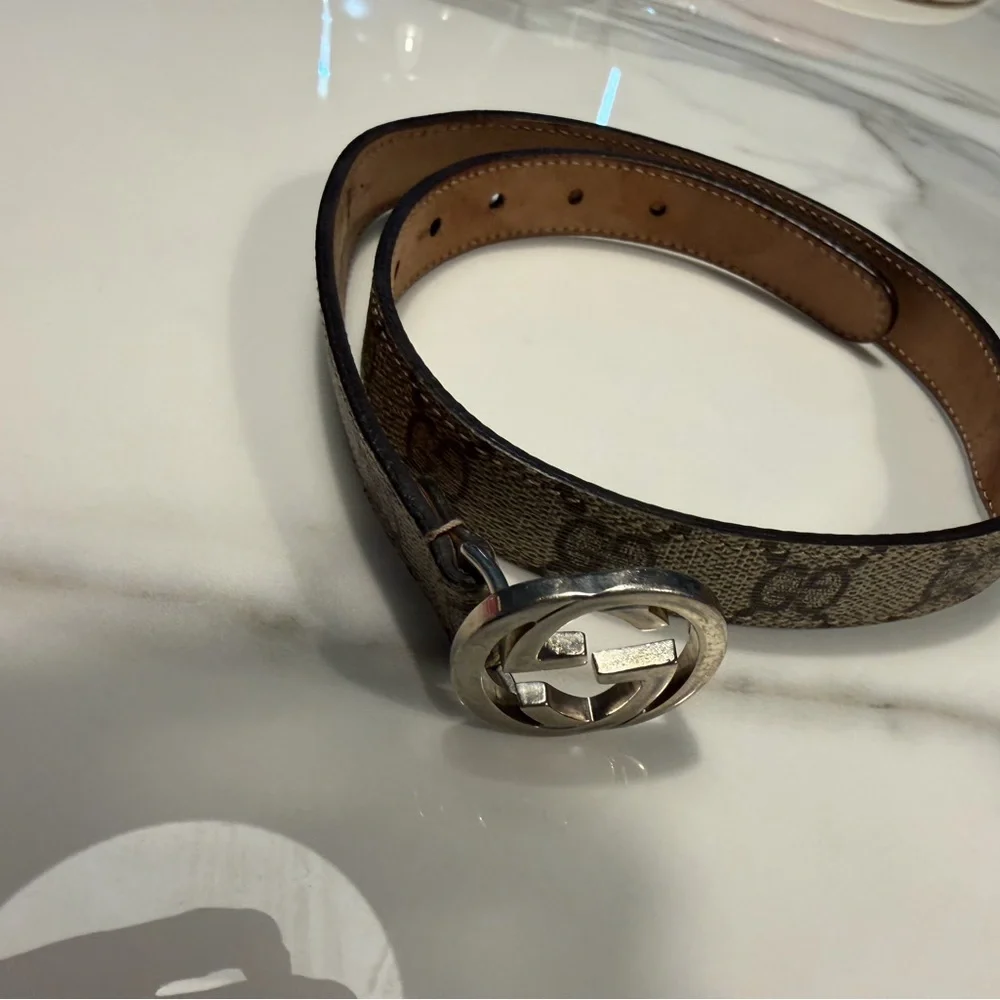 Kid’s [3Y-4Y] Gucci Beige GG Canvas Belt with Silver Double G Buckle